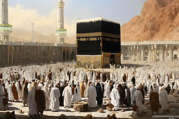 Zdjęcie sztuka religijna rysunek modlitwy kaaba w mekce