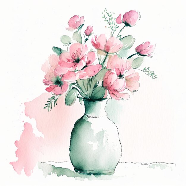 Zdjęcie sztuka ścienna z kwiatami w wazonie