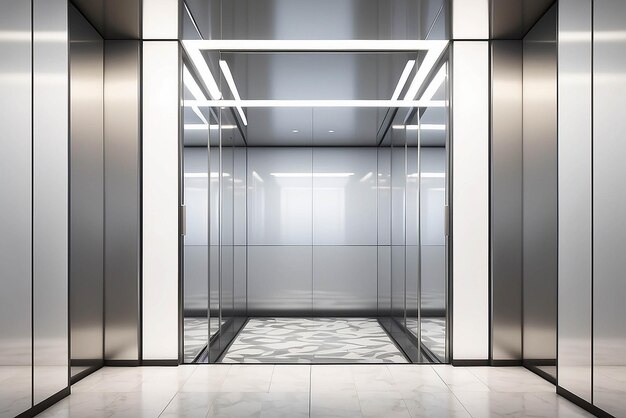 Sztuka w lustrzonym windzie z zmieniającymi się wizualizacjami makiety z pustą białą pustą przestrzenią do umieszczania projektu