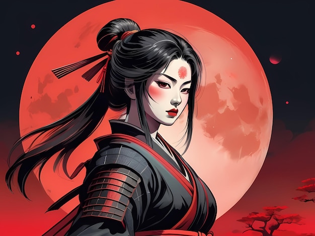 Zdjęcie sztuka wektorowa kobiecego rycerza samuraja