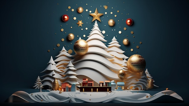 Sztukę świąteczną Minimalistyczna ilustracja 3D ducha świątecznego Dekoracje świąteczne Drzewo Bożego Narodzenia