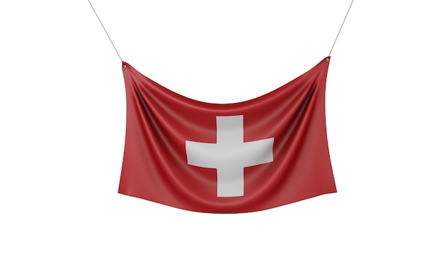 Szwajcaria flaga narodowa wisząca tkanina baner d rendering
