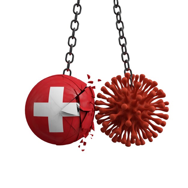 Szwajcarska piłka rozbija się na wirusa choroby, drobnoustroje d render