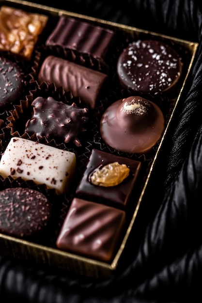 Szwajcarskie czekoladki w pudełku prezentowym różne luksusowe pralinki z gorzkiej i mlecznej czekolady ekologicznej w czekolad...
