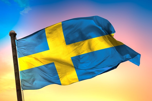 szwecja flaga kraju, flaga 3d i kolor tła.