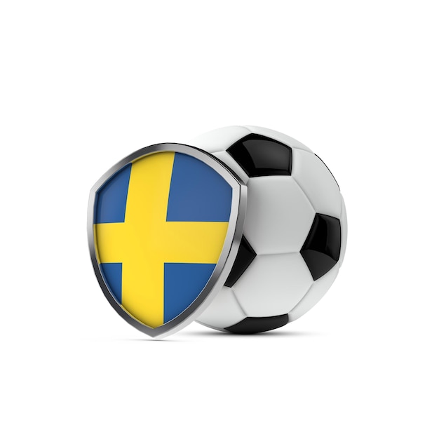 Szwedzka flaga narodowa tarcza z piłką nożna Renderowanie 3D