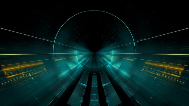 Szybki hiperskok w przestrzeni przyspieszony ruch w tunelu Rozmyty ruch do przodu świecące promienie światła w tunelu Renderowanie 3d