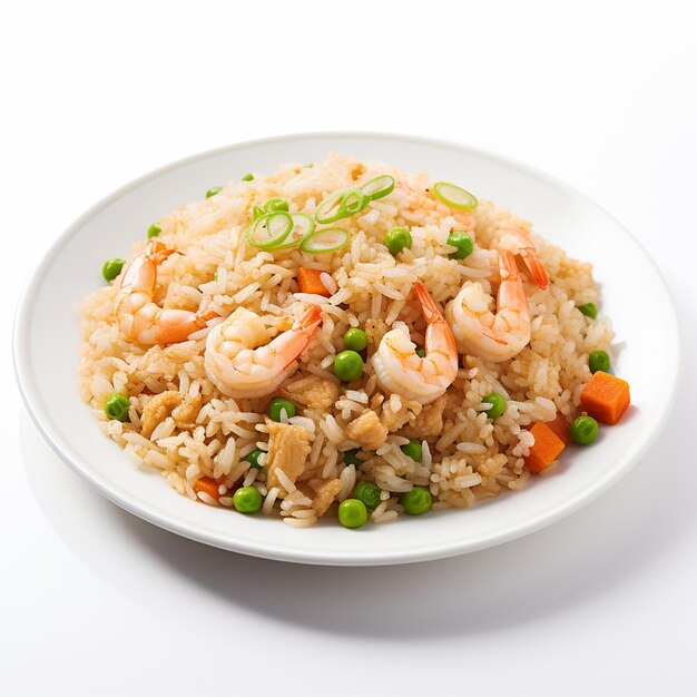 Szybki i zdrowy azjatycki posiłek ze smażonego ryżu, świeżych krewetek, limonki i warzyw w czarnej misce