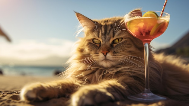 Szykowna charyzma kota w okularach przeciwsłonecznych na plaży latem pic jako tapeta z plakatem t shirt i inne