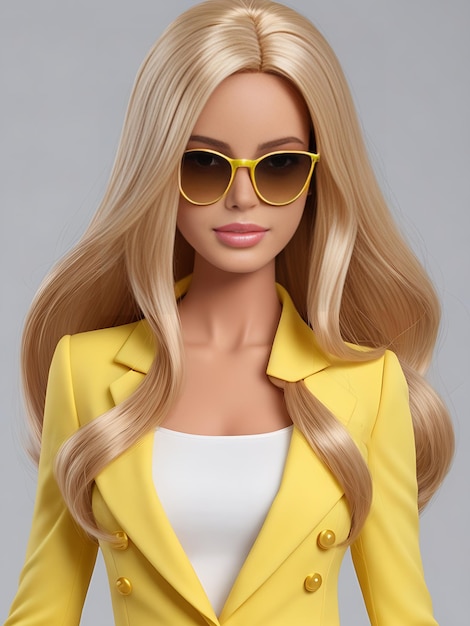 Szykowna lalka Barbie w żółtym garniturze Stylowy przedmiot kolekcjonerski