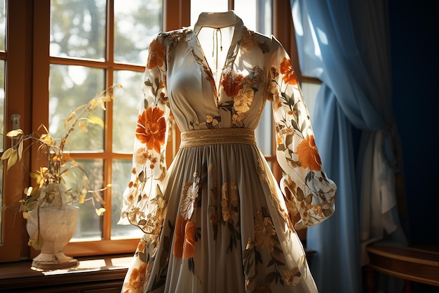 Szykowna szafa na sukienkę na drewnianym wieszaku