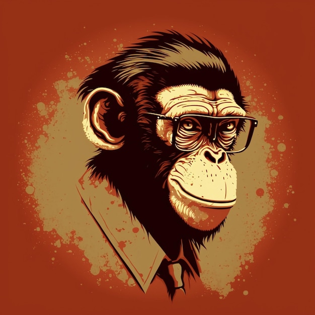 Szympans w okularach i krawacie ma na sobie krawat