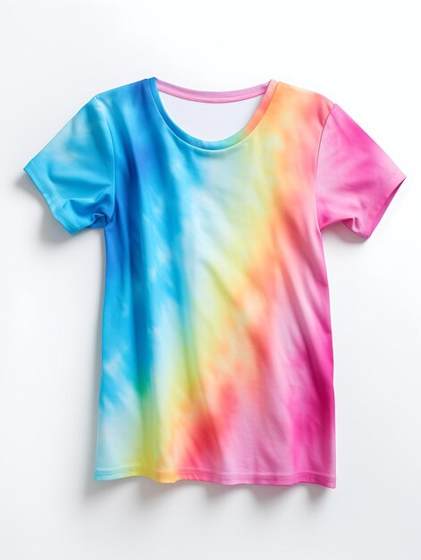 T-shirt z wycięciem Tie Dye Wzór Kolory tęczy Streszczenie B Czysta, pusta biała koszulka do sesji zdjęciowej