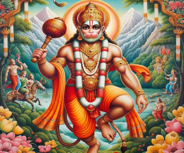 Ta ilustracja jest generowana dla hinduskiego mitologicznego wydarzenia Hanuman Jayanti