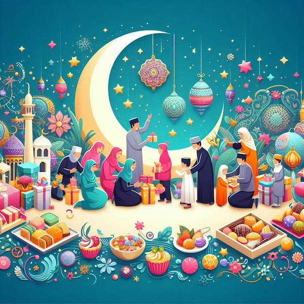 Ta ilustracja została wykonana na Eid al Fitr Eid al Adha i Mahe Ramadan