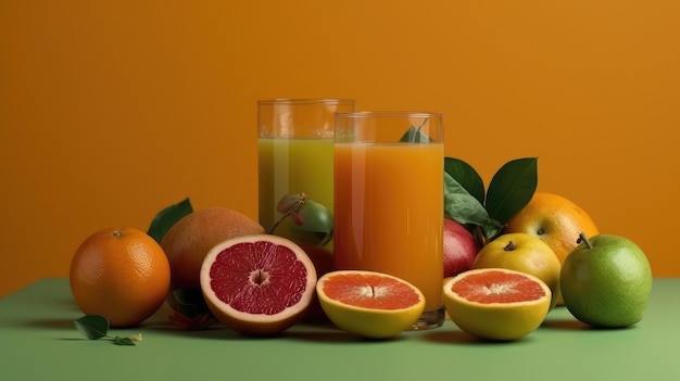 Tabela owoców i soków z jednym z nich oznaczonym jako „pomarańczowy”