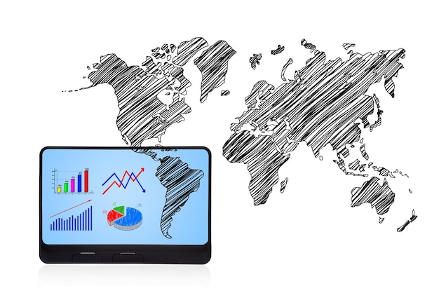 Zdjęcie tablet i mapa świata