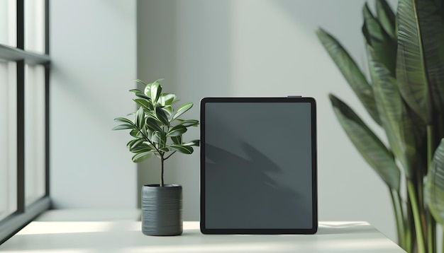 tabletkę z rośliną na niej i roślinę w rogu