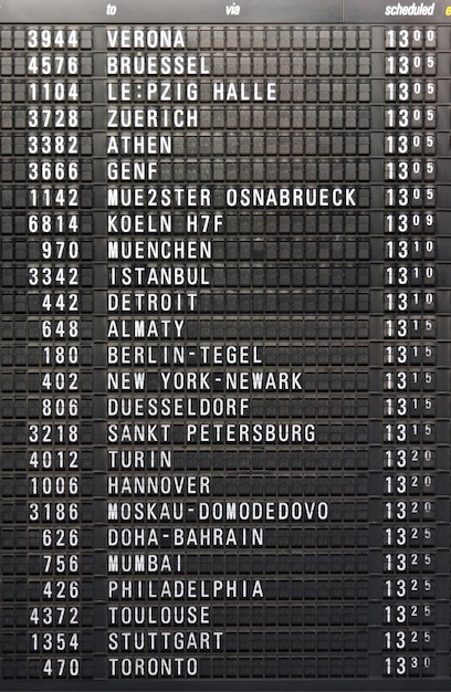 Tablica rozkładu odlotów na lotnisku