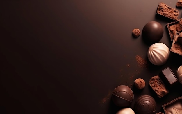 Tabliczka czekolady z czekoladkami na ciemnym tle