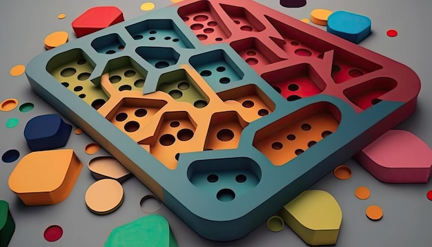 Zdjęcie taca kolorowych dziurkaczy ułożonych w różne kształty generative ai