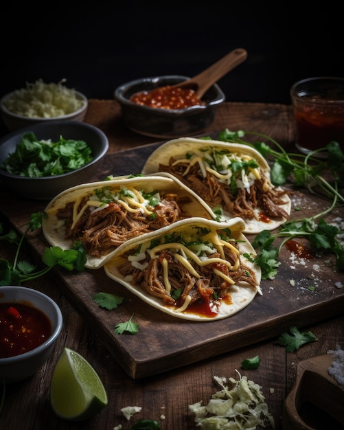 Tachos z wołowiny, jedzenie meksykańskie, AI generatywne