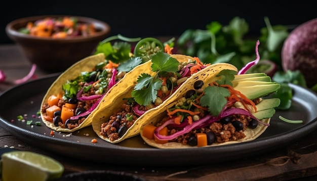 Taco z grillowanej wołowiny z guacamole i kolendrą wygenerowane przez AI