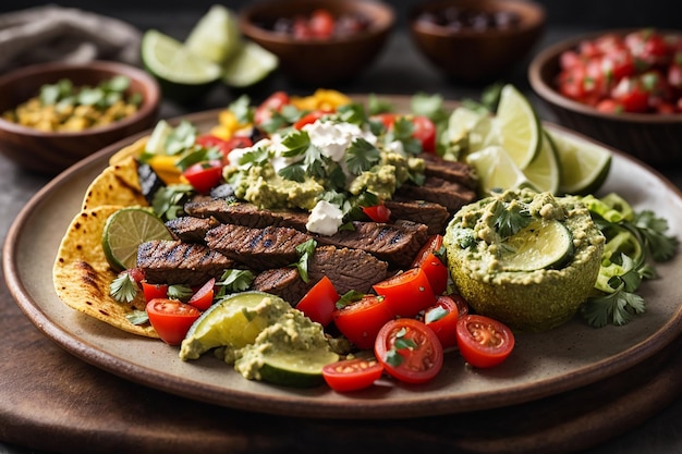 Taco z wołowiną, grillowanymi warzywami i guacamole