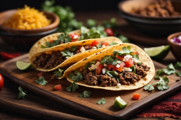tacos z mięsem i warzywami w stylu meksykańskim