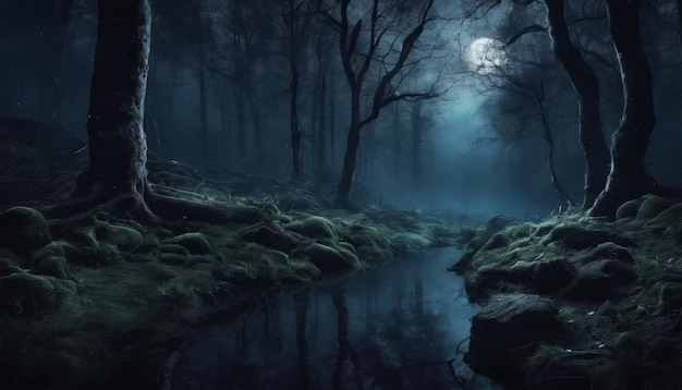 Zdjęcie tajemnicza fantasy mroczna noc lasu tapeta