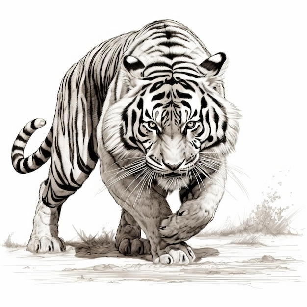 Tajemnicza łaska jednobarwny tygrys bengalski uwięziony w czołgającej się pozycji