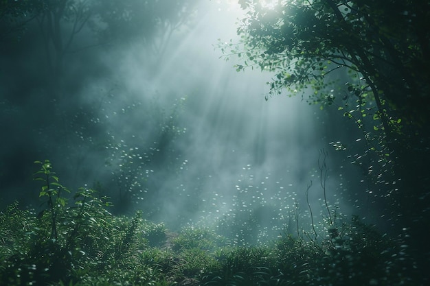 Tajemnicza mgła otaczająca spokojny las