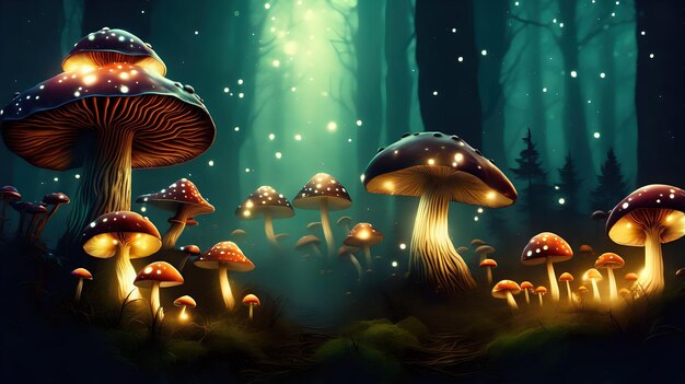 Tajemniczy las z świecącymi grzybami