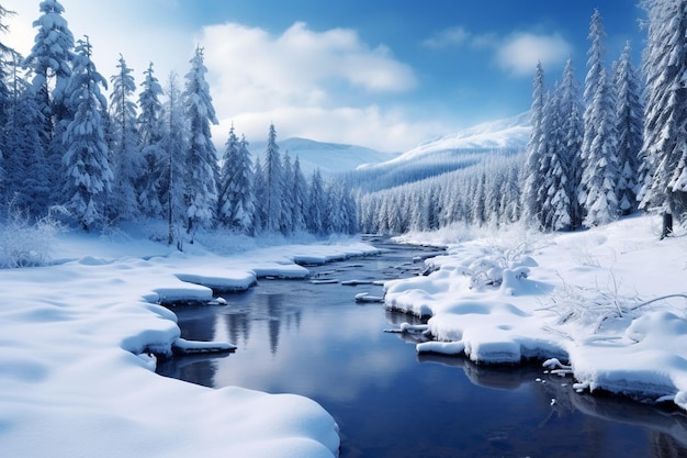 Zdjęcie tajemniczy zimowy krajobraz majestatyczne góry w zimie