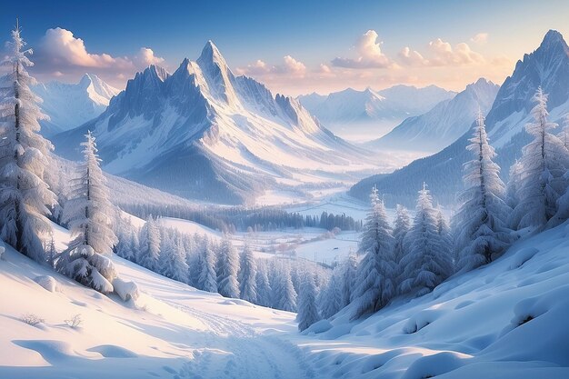 Tajemniczy zimowy krajobraz majestatyczne góry w zimie
