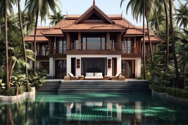 Tajska balijska luksusowa willa z basenem bez krawędzi Tropikalny ogród w ubud bali w indonezji