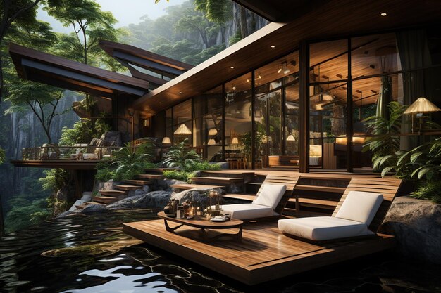 Tajski, ekologiczny dom drewniany zaprojektowany tak, aby płynnie komponował się z naturą