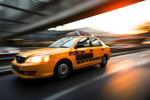 Taksówka przejeżdżająca przez autostradę miejską