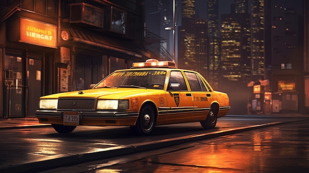 Taksówka w nocnym mieście generatywna sztuczna inteligencja