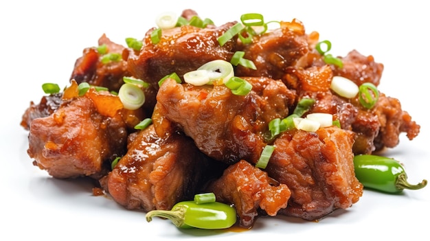 Talerz chińskiego jedzenia z czerwonym sosem