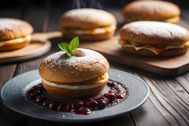 Talerz hamburgerów z posypką sera na wierzchu