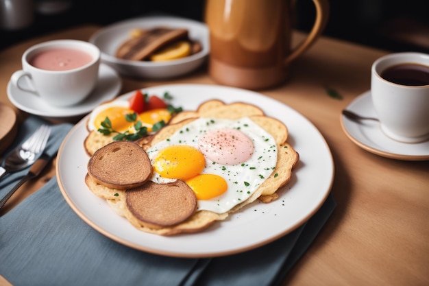 Talerz jajek z tostami i grzankami na nim