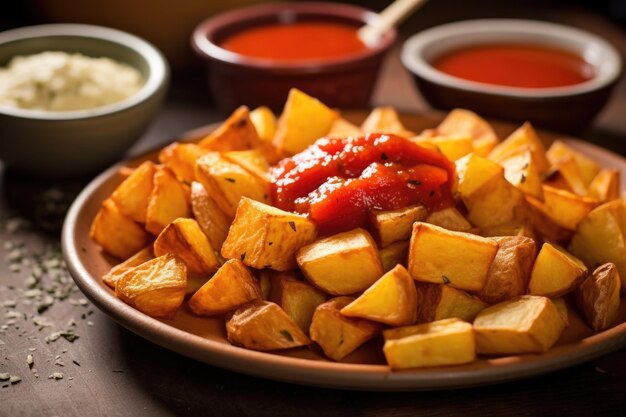 Talerz patatas bravas z pikantnym czerwonym sosem