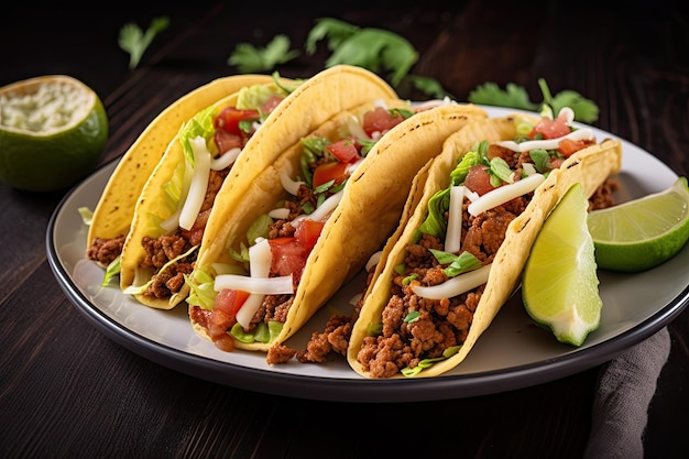 Talerz pełnych smaku i nadzienia tacos stworzony za pomocą generatywnej sztucznej inteligencji