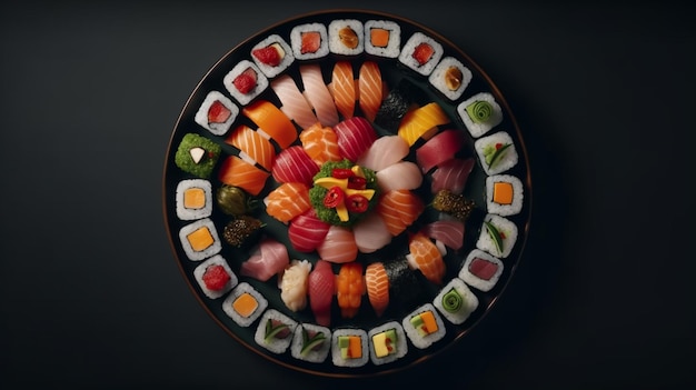 Zdjęcie talerz sushi z napisem sushi