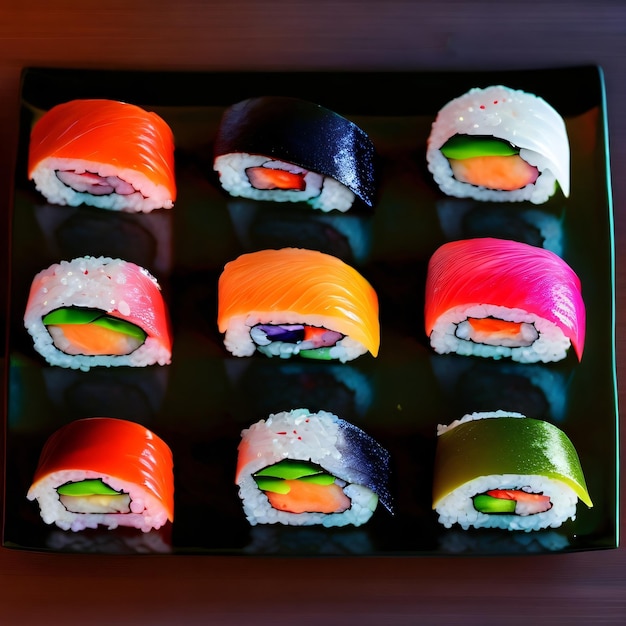 Talerz sushi z różnymi kolorami