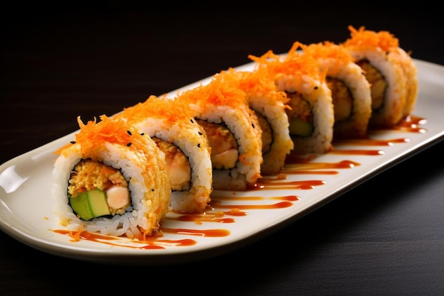 talerz sushi z słowem sushi na nim