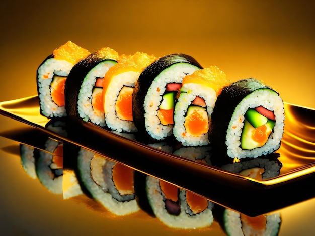 Talerz sushi z żółtym tłem