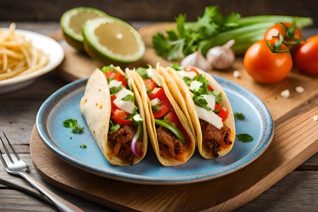 Talerz tacos z miską składników na stole.