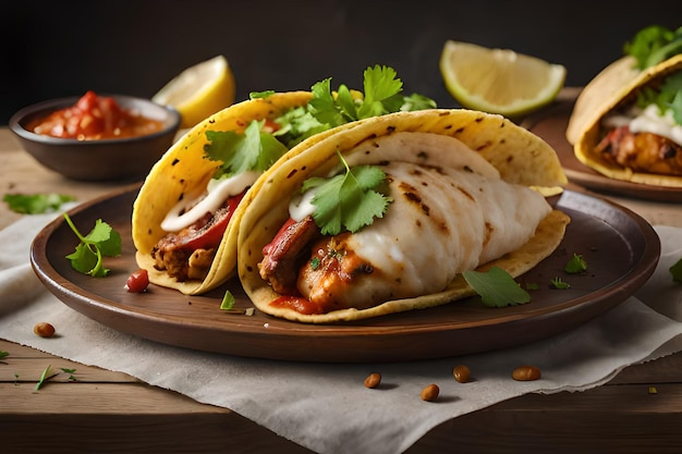 Talerz tacos z talerzem jedzenia